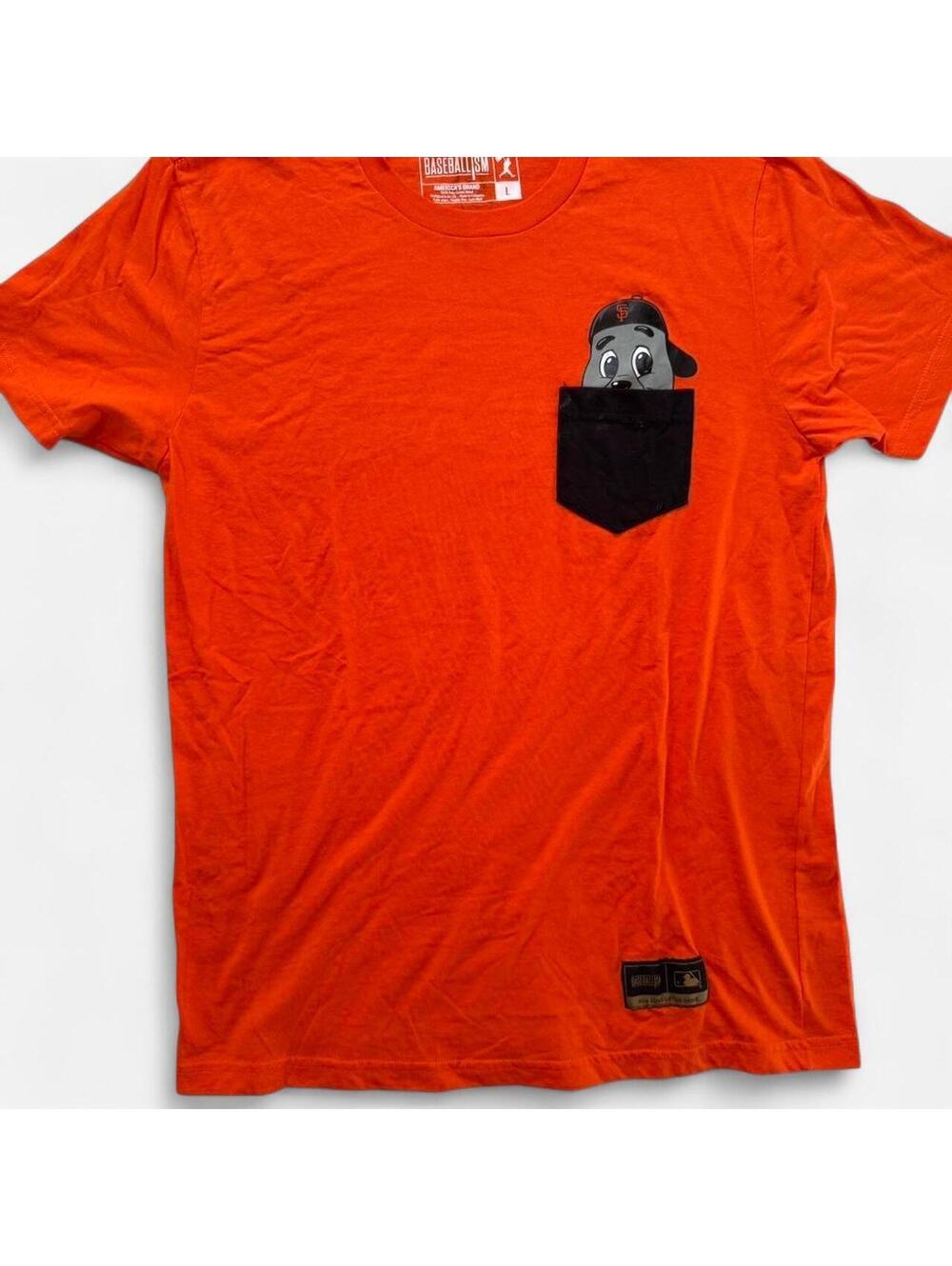 MLB Giants Orange Men's Short Sleeve T-Shirt with Black Pocket Cartoon Graphic
